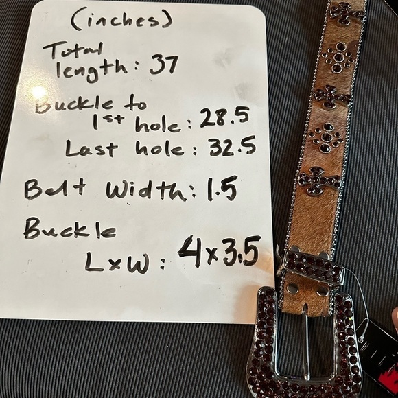 NWT Leather and Natural Hide Western Show Belt with Cross and Amber Rhinestones - Picture 7 of 7
